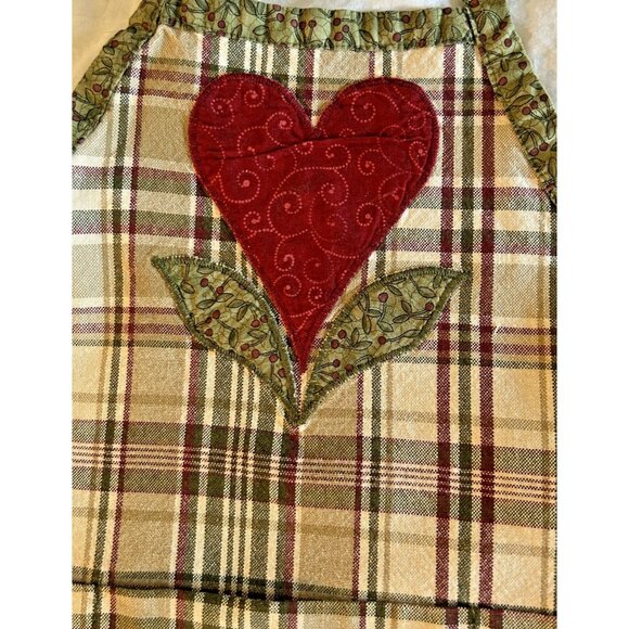 Handmade Lil Helper Kitchen Baker Apron Floral Heart Plaid Pockets Country Style - Picture 2 of 7